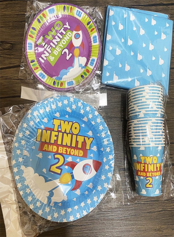 BIGKEOKI Cartoon Story 2nd Birthday Paper Plates Napkins and Cups Two inspired 2 to infinity inspired Beyond Bday Decorations Party Supplies Serve 30 Guests(Blue Sky 2nd Bday) - Image 5